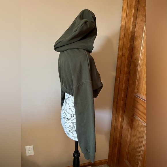 Naked Wardrobe French Terry Crop Hoodie Olive Green Small - Picture 7 of 10